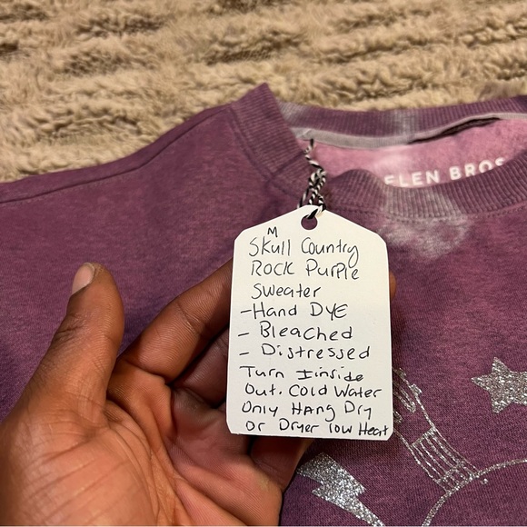 Hand Dyed Distressed Skull Sweater Purple Country Rock One of a Kind - Picture 8 of 10